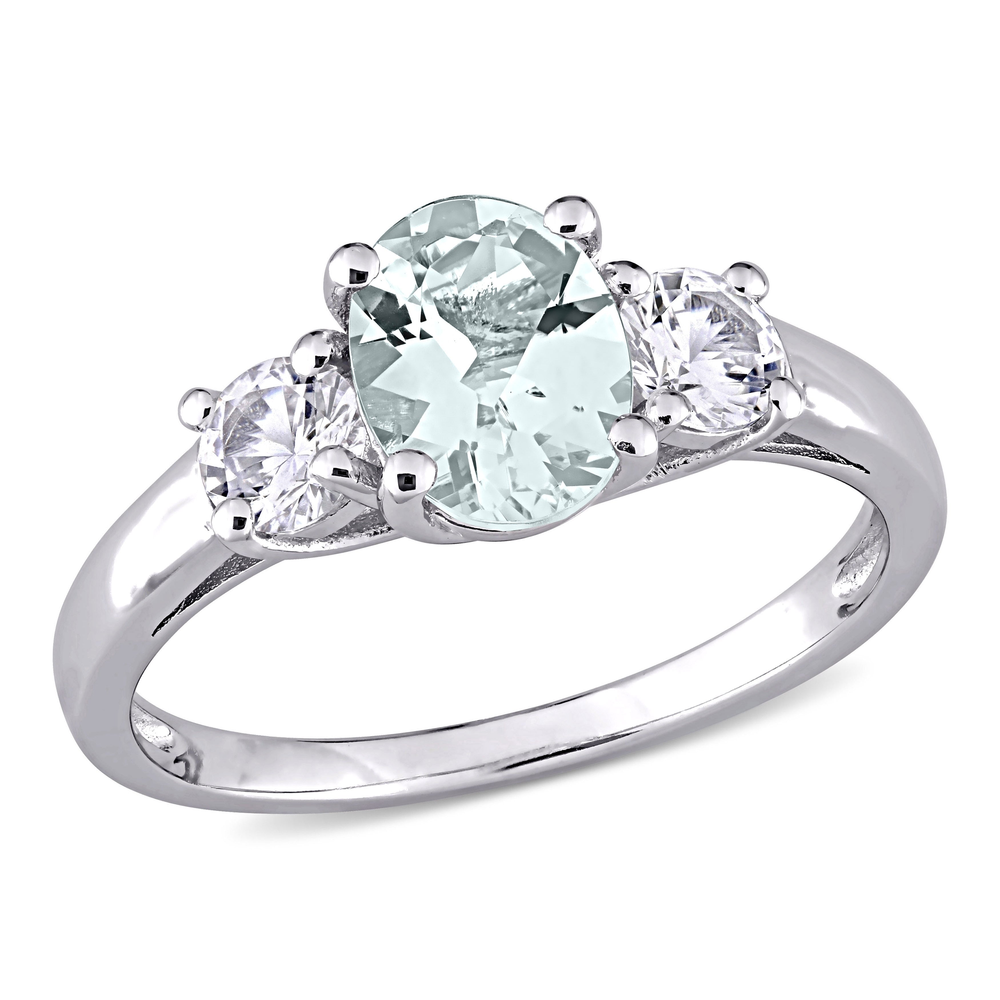 Miadora Sterling Silver Aquamarine And Created White Sapphire 3 Stone Ring