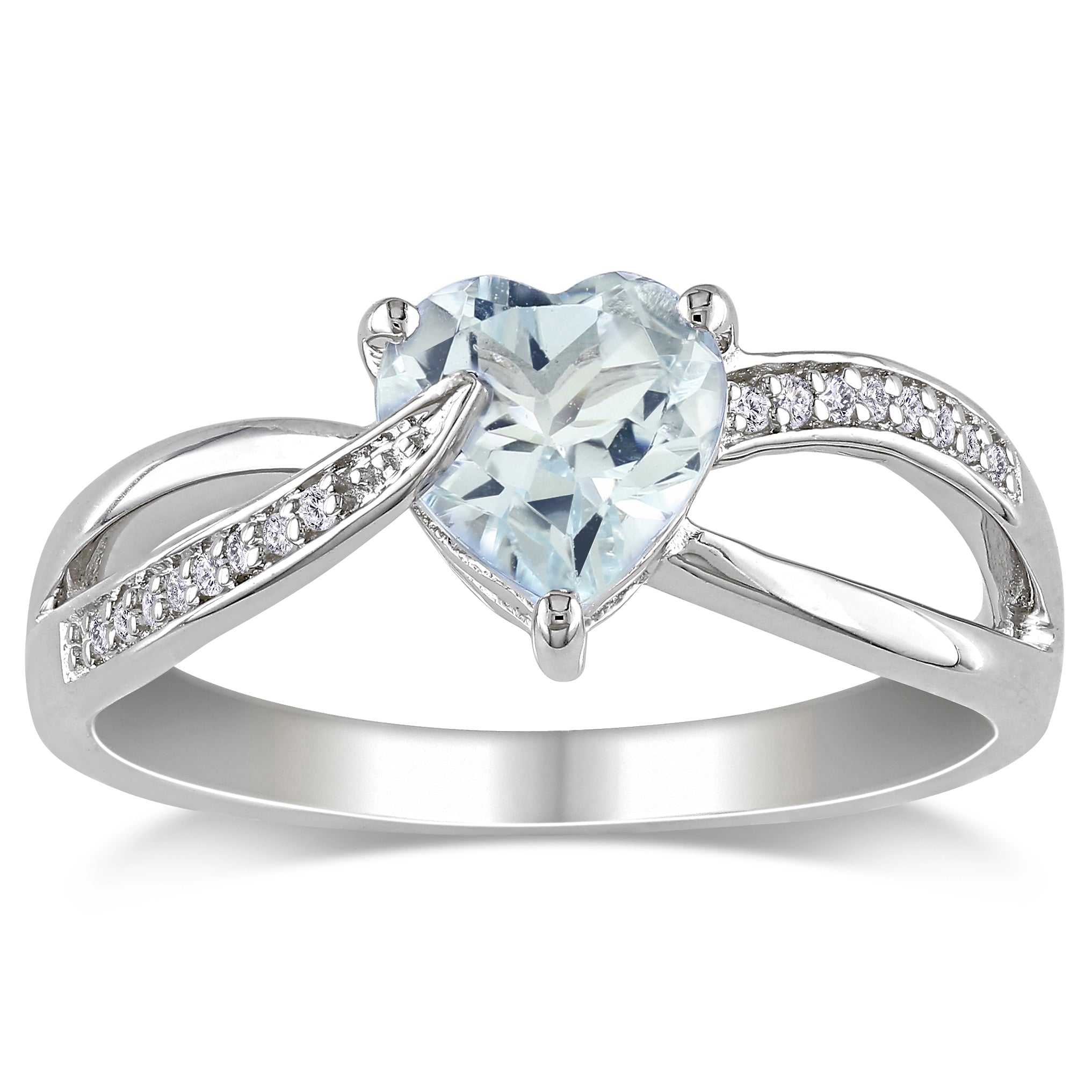 Miadora Sterling Silver Aquamarine And Diamond Accent Heart Ring