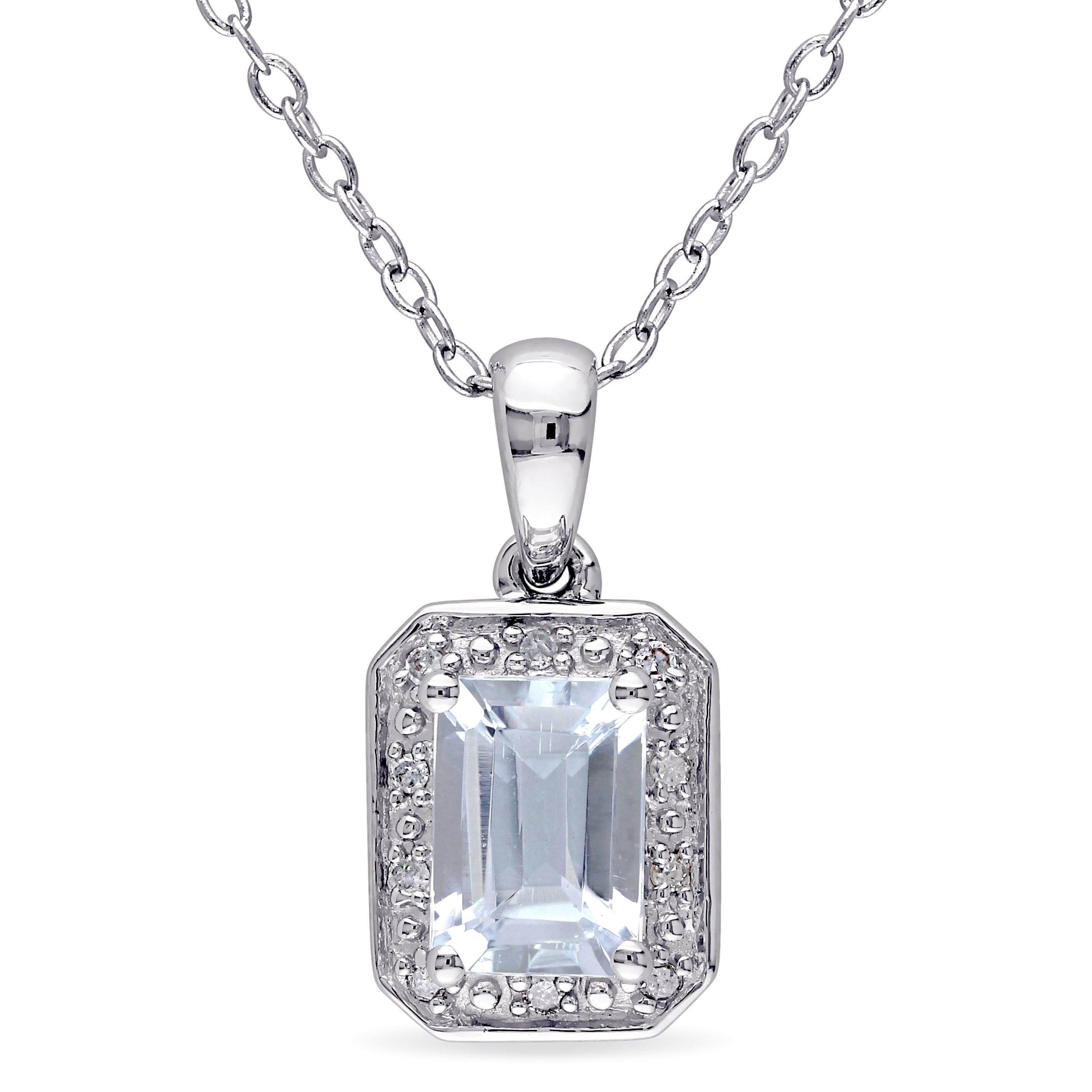 Miadora Sterling Silver Aquamarine And Diamond Accent Necklace