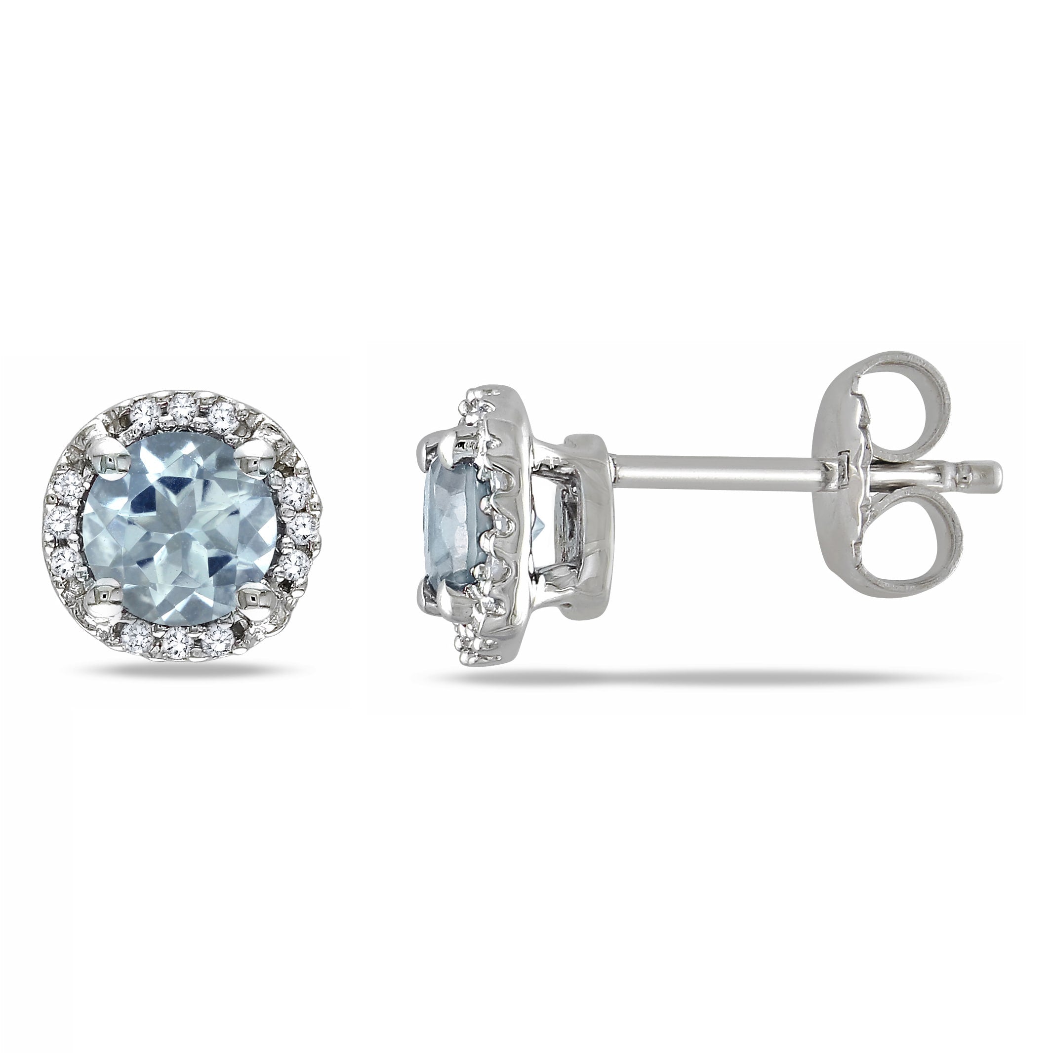 Miadora Sterling Silver Aquamarine And Diamond Accent Stud Earrings