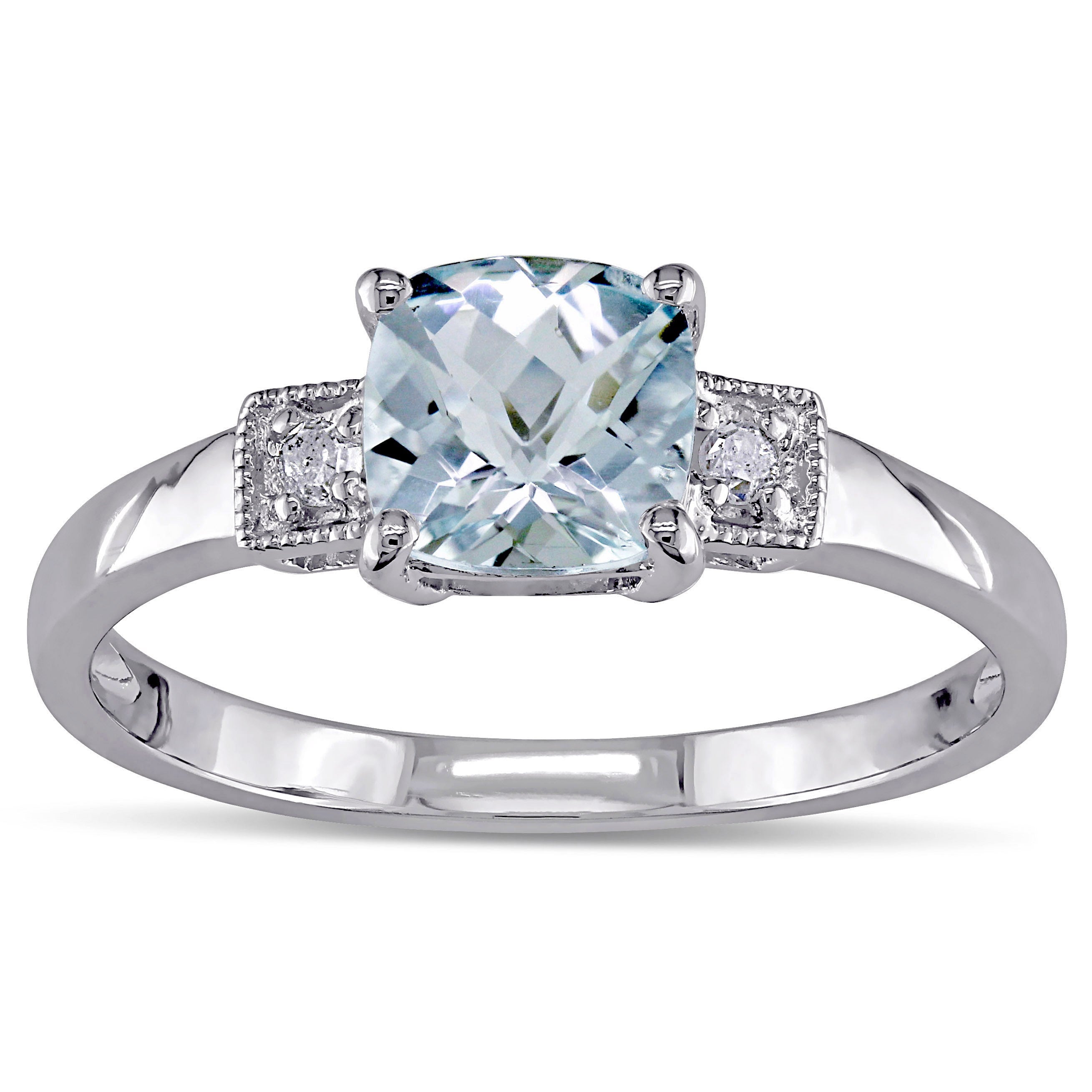 Miadora Sterling Silver Aquamarine And Diamond Fashion Ring