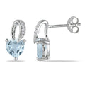 Miadora Sterling Silver Aquamarine And Diamond Heart Stud Earrings
