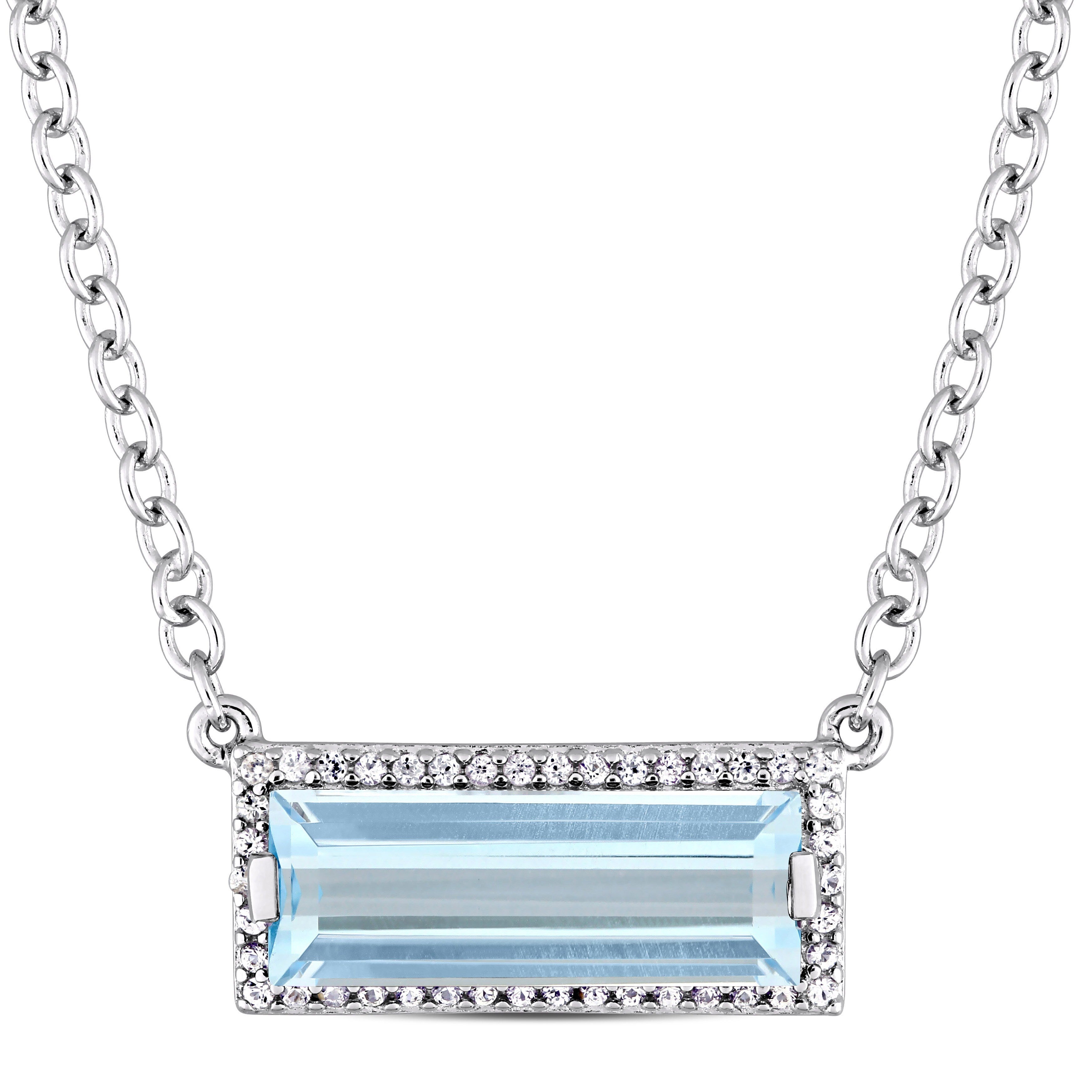 Miadora Sterling Silver Baguette Cut Sky Blue Topaz And White Sapphire Bar Necklace
