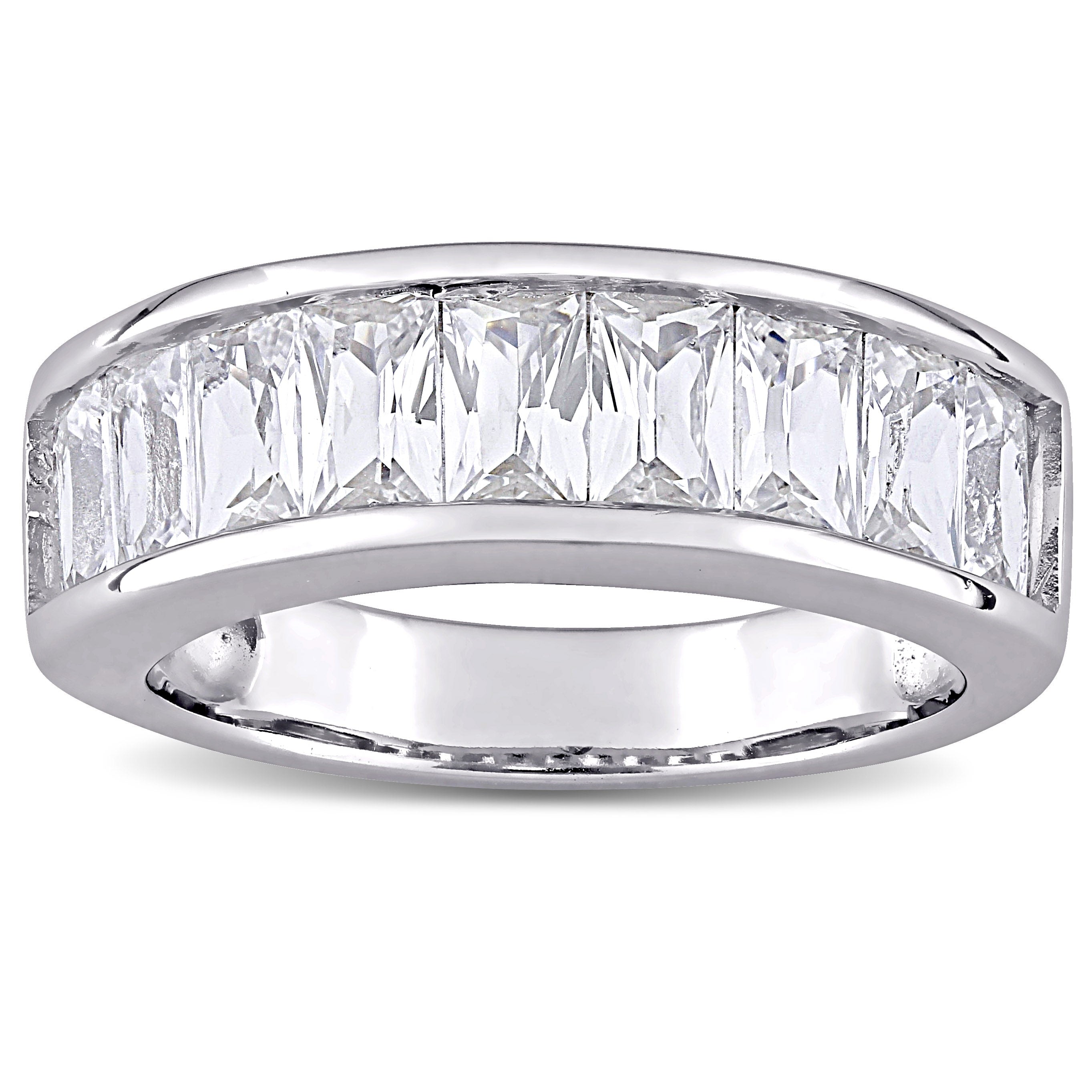 Miadora Sterling Silver Baguette Cut Created White Sapphire Anniversary Band Ring