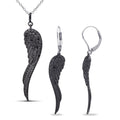 Miadora Sterling Silver Black Diamond Accent Angel Wing Dangle 2 Piece Set Of Earrings And Necklace