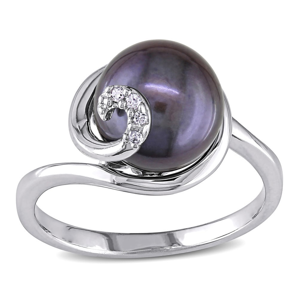 Miadora Sterling Silver Black Fw Pearl Ring 9.5 10 Mm