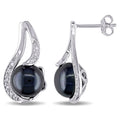 Miadora Sterling Silver Black Genuine Freshwater Pearl And Diamond Accent Earrings 9 10 Mm