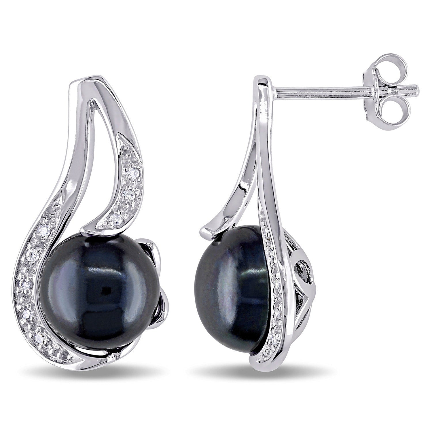 Miadora Sterling Silver Black Genuine Freshwater Pearl And Diamond Accent Earrings 9 10 Mm
