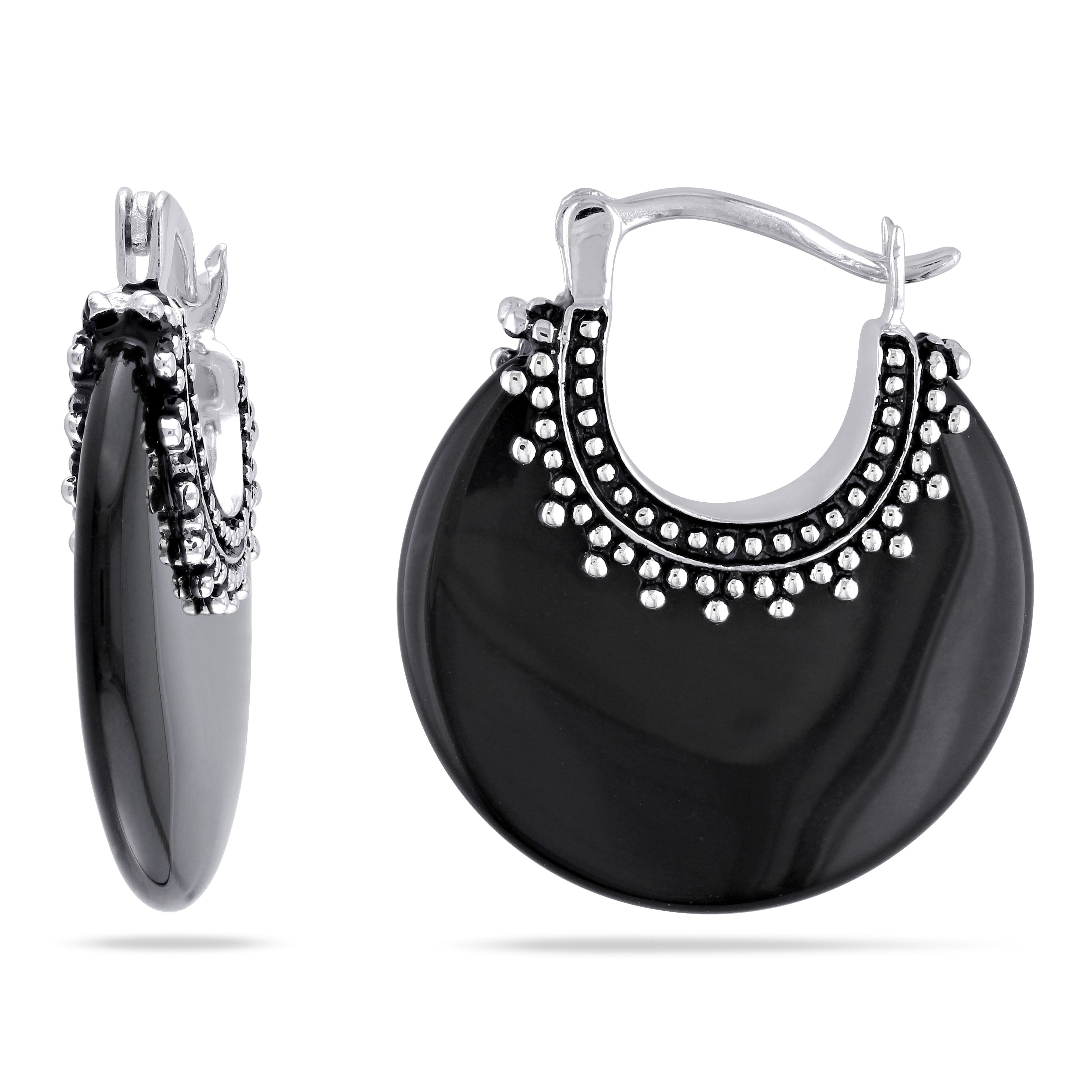 Miadora Sterling Silver Black Onyx Earrings