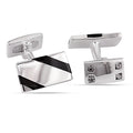 Miadora Sterling Silver Black Onyx And White Crystal Diagonal Striped Rectangular Cufflinks
