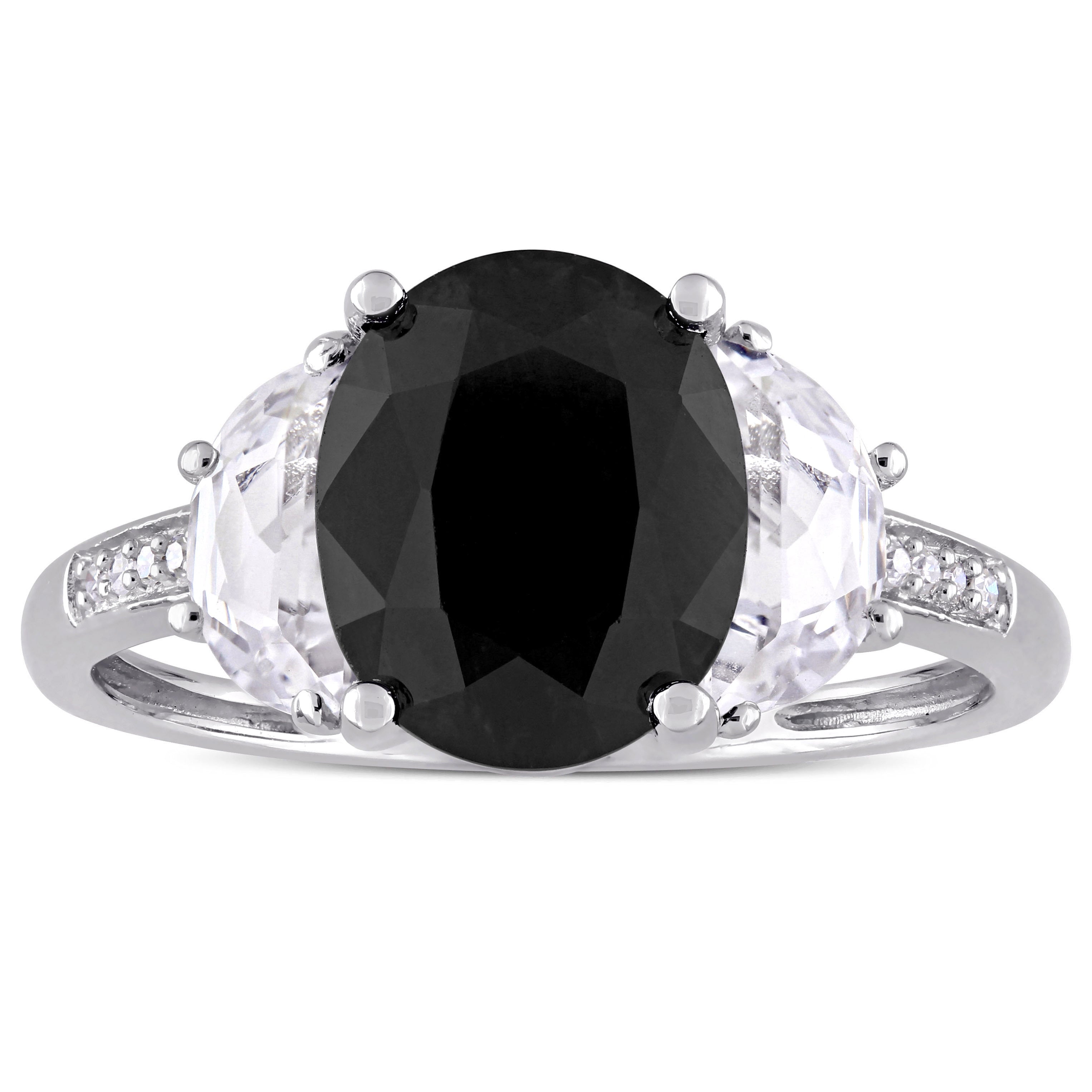 Miadora Sterling Silver Black Sapphire Created White Sapphire And Diamond Accent Engagement Ring