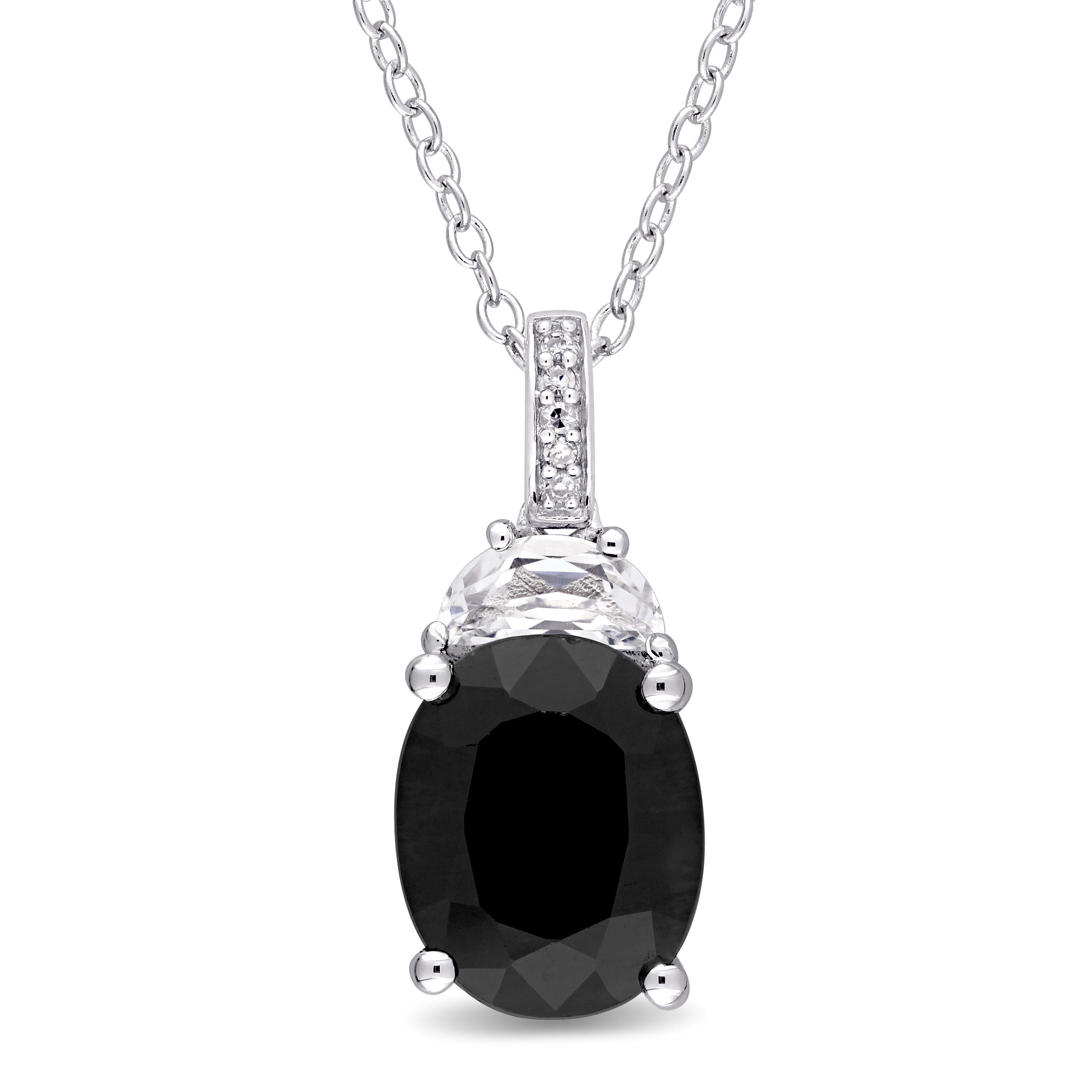 Miadora Sterling Silver Black Sapphire Created White Sapphire And Diamond Accent Teardrop Dangle Necklace G H I2 I3