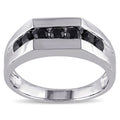 Miadora Sterling Silver Black Sapphire Mens Eternity Ring