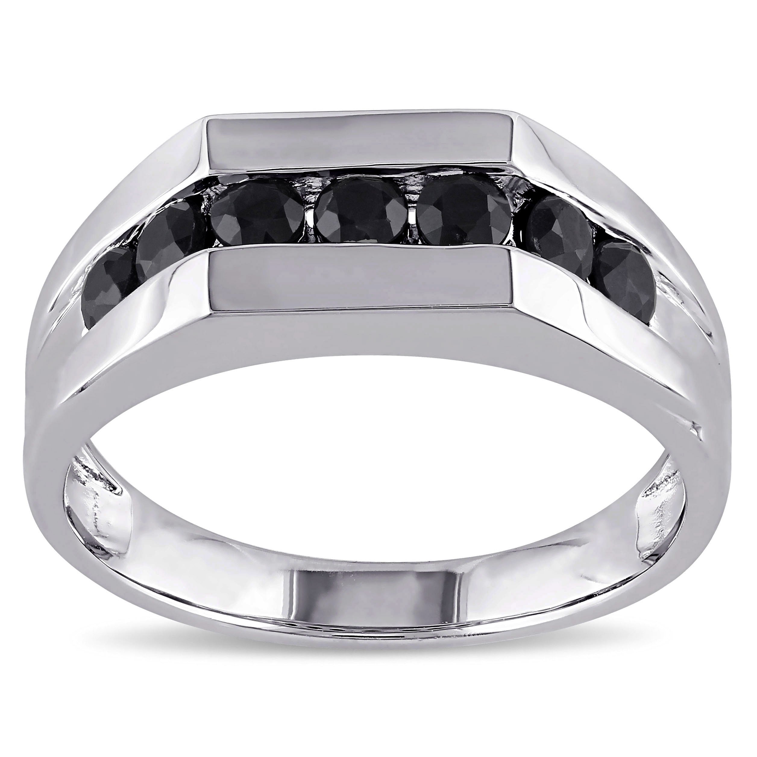 Miadora Sterling Silver Black Sapphire Mens Eternity Ring