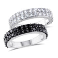 Miadora Sterling Silver Black Spinel And Created White Sapphire 2 Piece Anniversary Stackable Ring S
