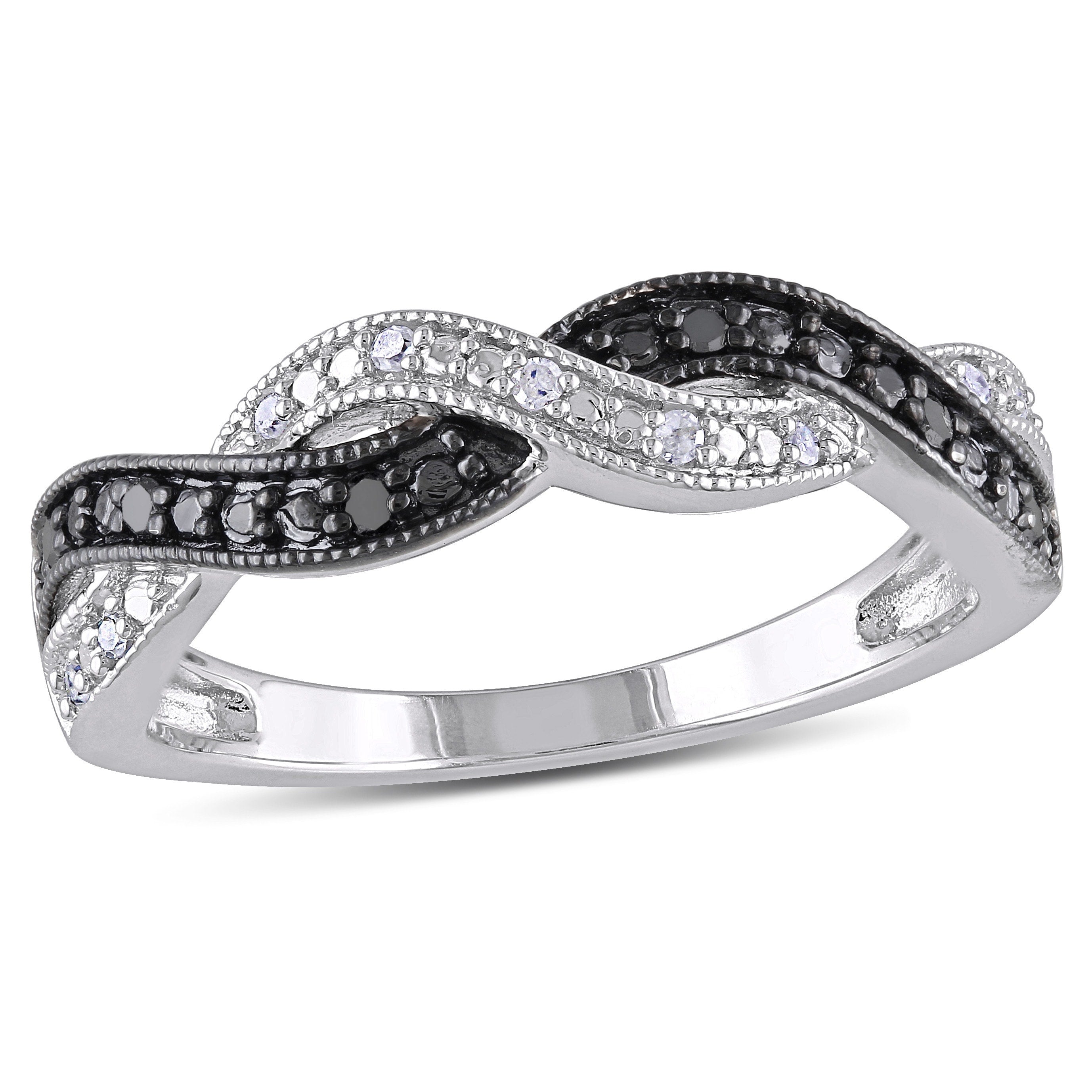 Miadora Sterling Silver Black And White Diamond Infinity Cross Over Ring