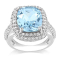Miadora Sterling Silver Blue Cushion Cut Topaz And Created White Sapphire Ring