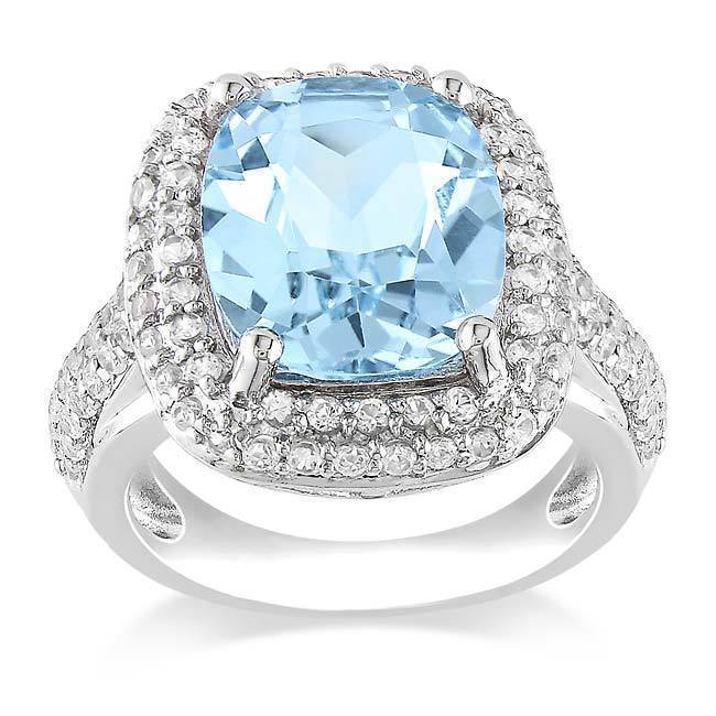 Miadora Sterling Silver Blue Cushion Cut Topaz And Created White Sapphire Ring