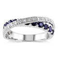 Miadora Sterling Silver Blue Sapphire And 1 10Ct Tdw Diamond Crossover Ring
