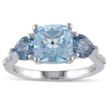 Miadora Sterling Silver Blue Topaz Diamond Accent 3 Stone Cocktail Ring