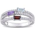 Miadora Sterling Silver Blue Topaz Amethyst Garnet White Topaz Triple Row Anniversary Band Ring