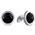 Miadora Sterling Silver Cabochon Flat Bottom Cut Bezel Set Black Onyx Polished Halo Cufflinks