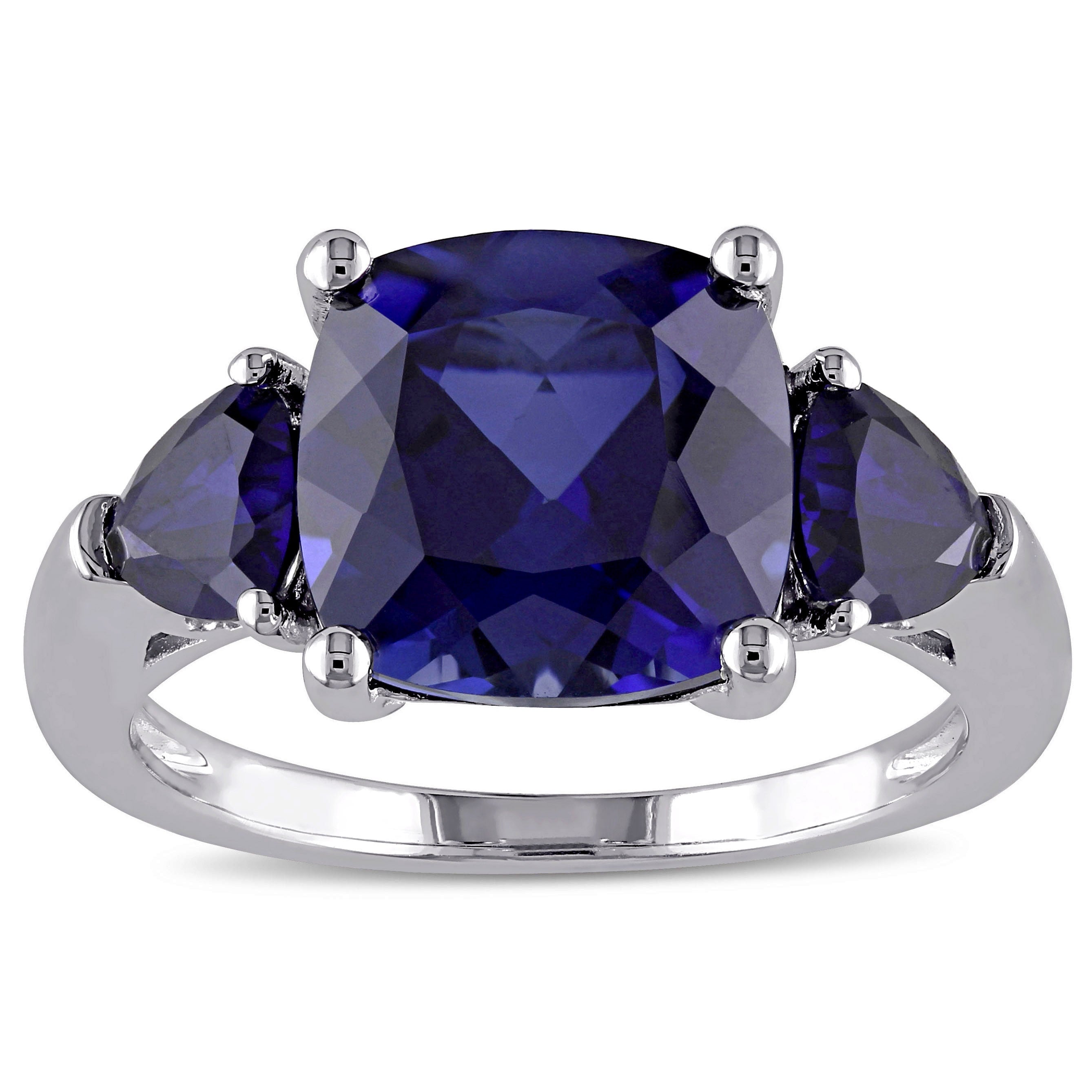 Miadora Sterling Silver Created Blue Sapphire 3 Stone Cocktail Ring