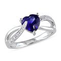 Miadora Sterling Silver Created Blue Sapphire And Diamond Accent Heart Split Shank Ring G H I2 I3