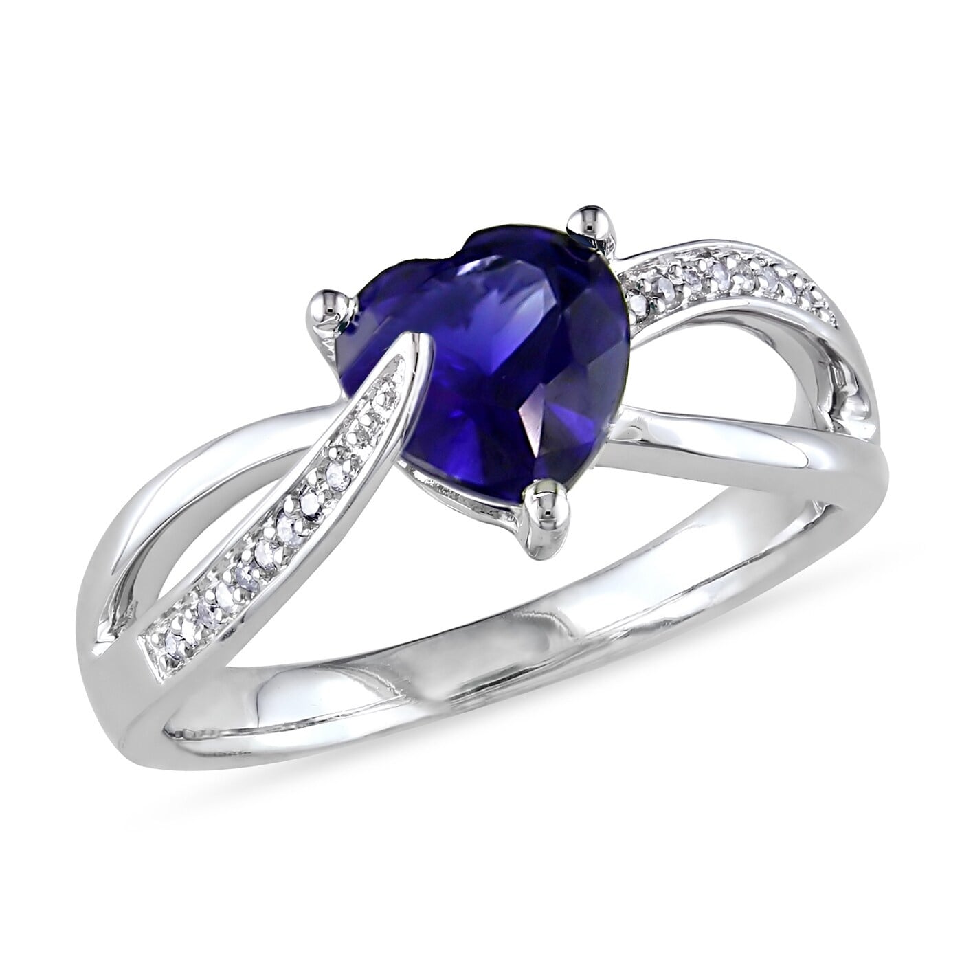 Miadora Sterling Silver Created Blue Sapphire And Diamond Accent Heart Split Shank Ring G H I2 I3