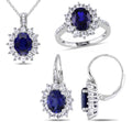Miadora Sterling Silver Created Blue And White Sapphire 1 10Ct Tdw Diamond Birthstone Jewelry Set