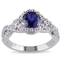 Miadora Sterling Silver Created Blue And White Sapphire Crossover Engagement Ring