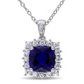 Miadora Sterling Silver Created Blue And White Sapphire Diamond Accent Halo Necklace