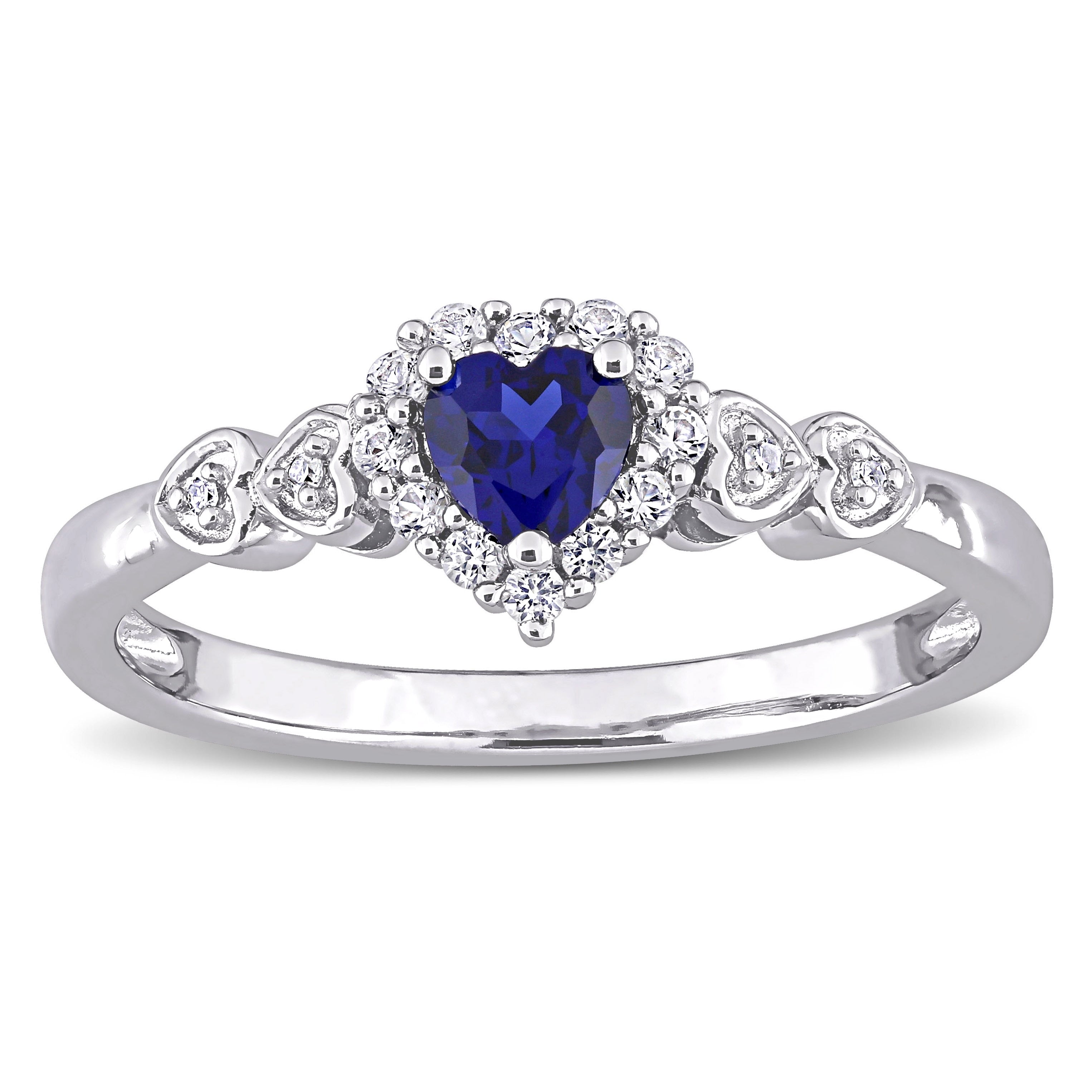 Miadora Sterling Silver Created Blue And White Sapphire Diamond Accent Heart Halo Ring