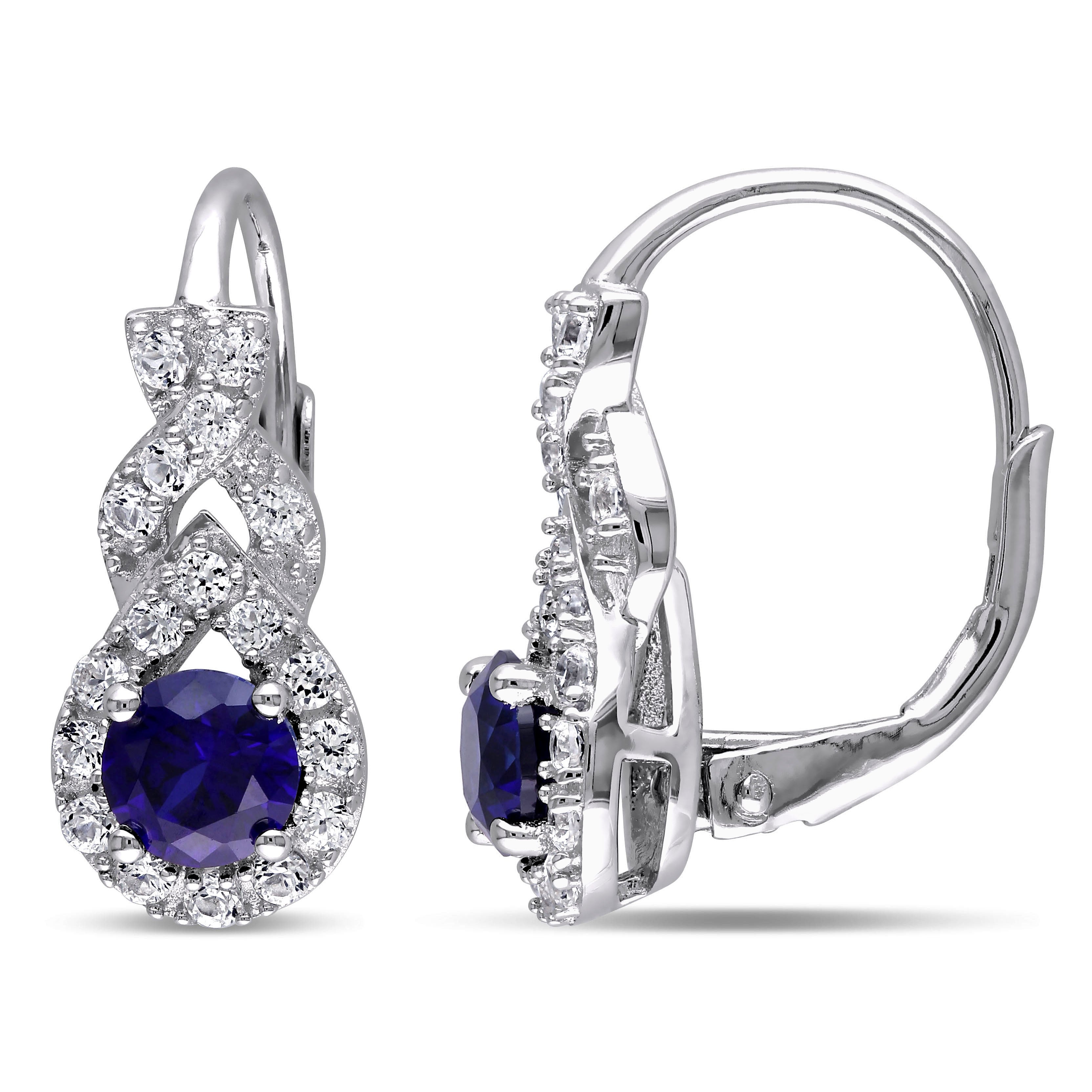 Miadora Sterling Silver Created Blue And White Sapphire Birthstone Braided Leverback Earrings