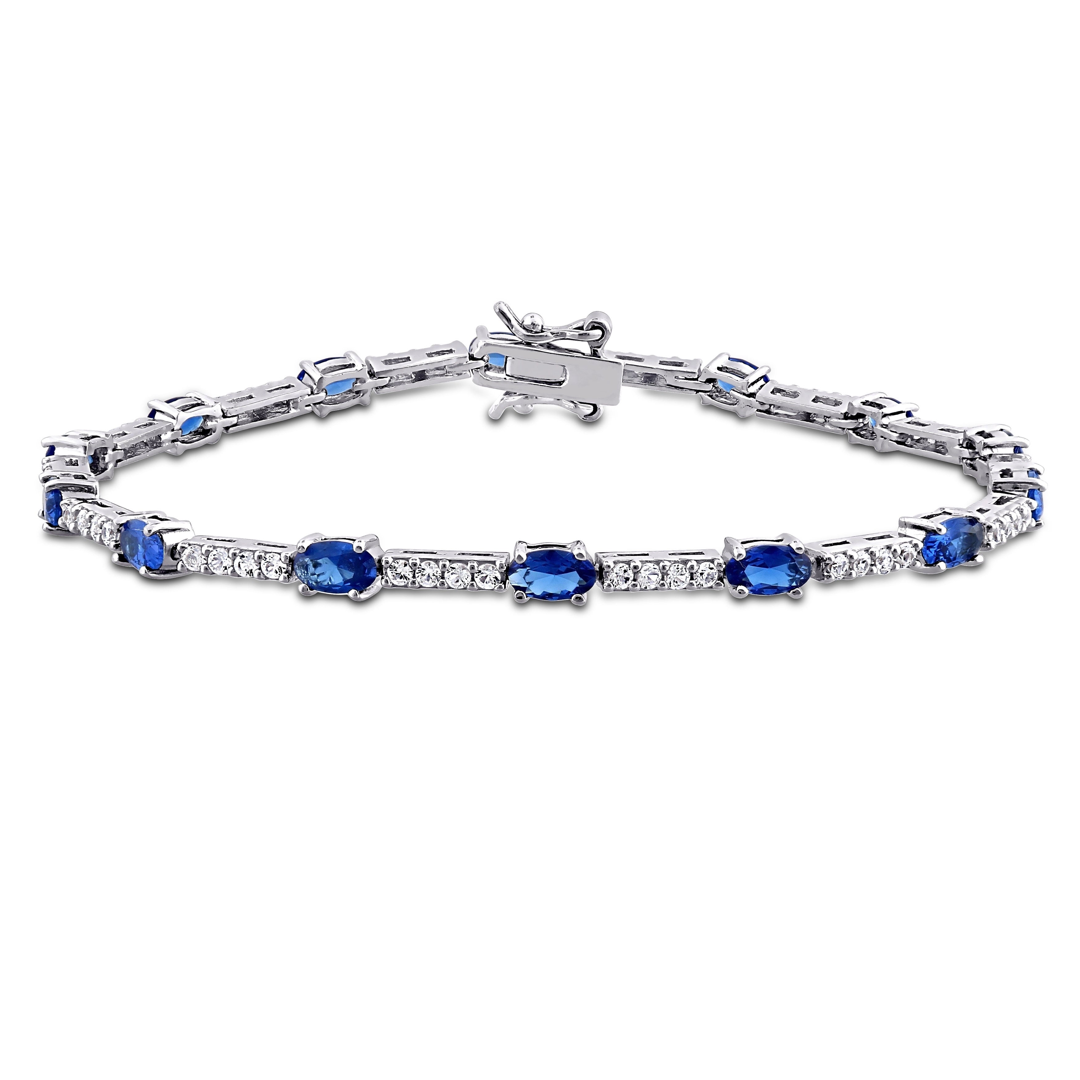 Miadora Sterling Silver Created Blue And White Sapphire Tennis Bracelet