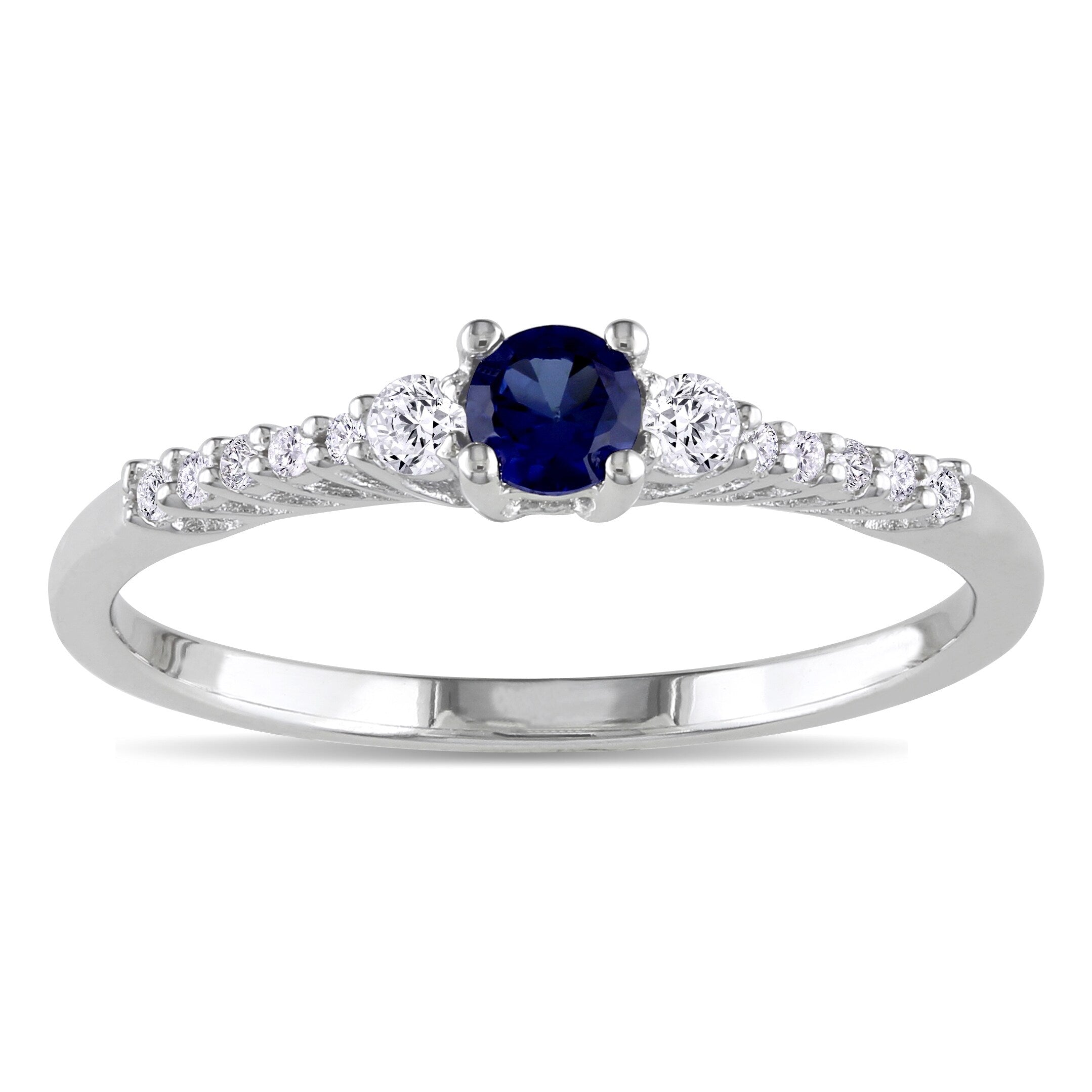Miadora Sterling Silver Created Blue And White Sapphire And Diamond Accent Ring