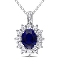 Miadora Sterling Silver Created Blue And White Sapphires And Diamond Accent Halo Necklace G H I2 I3