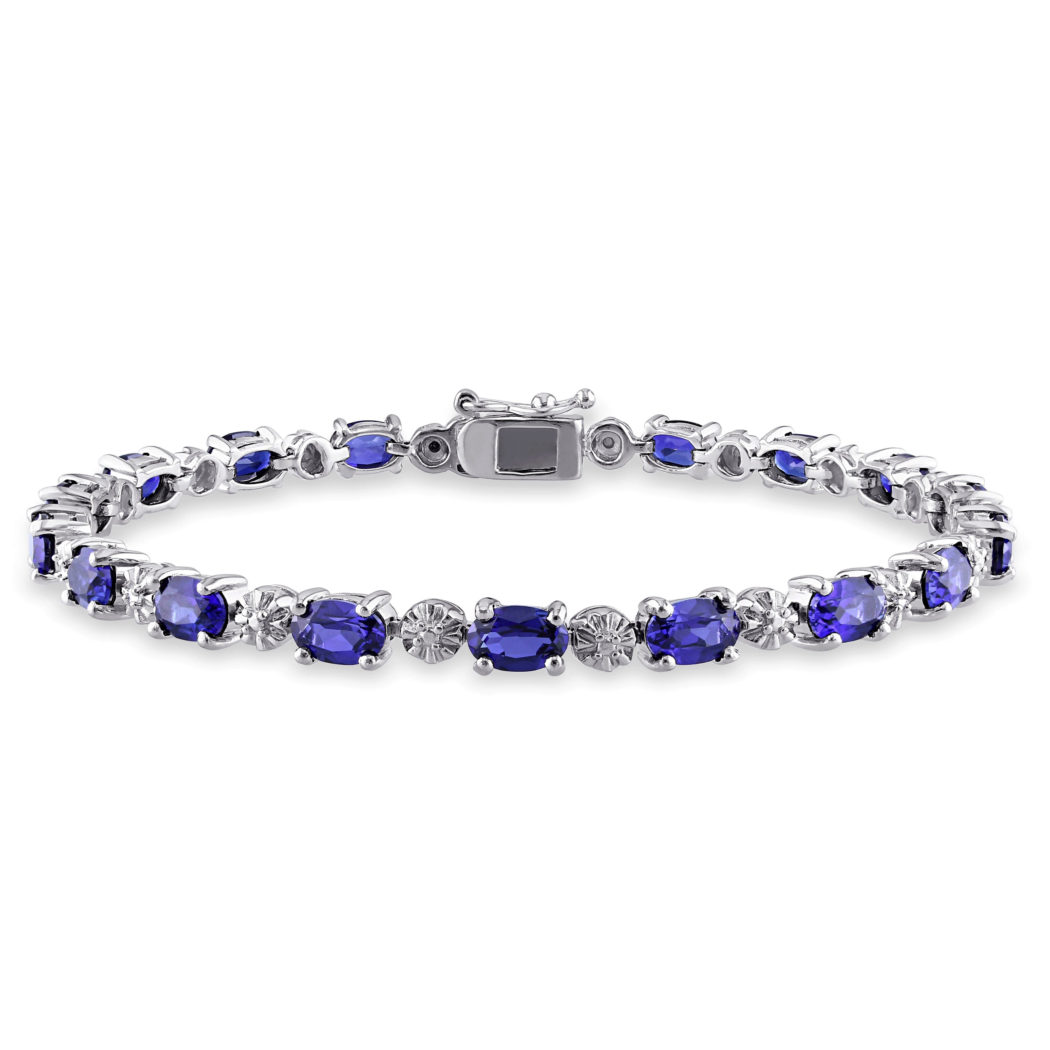 Miadora Sterling Silver Created Blue Sapphire And Diamond Accent Birthstone Tennis Bracelet