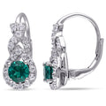 Miadora Sterling Silver Created Emerald And Created White Sapphire Earrings