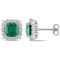 Miadora Sterling Silver Created Emerald And Created White Sapphire Halo Stud Earrings Green