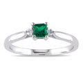 Miadora Sterling Silver Created Emerald And Diamond 3 Stone Ring