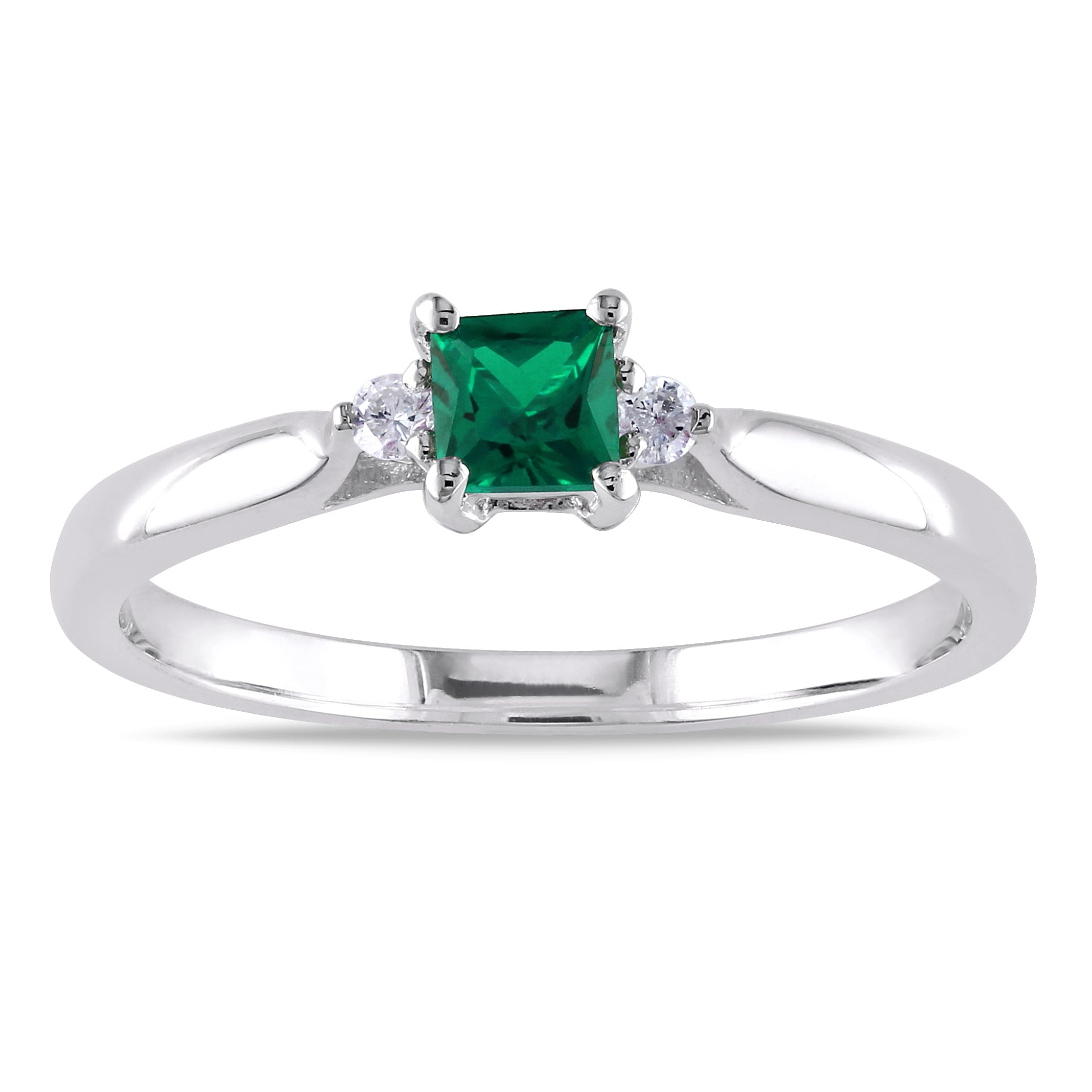 Miadora Sterling Silver Created Emerald And Diamond 3 Stone Ring