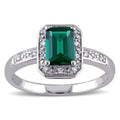 Miadora Sterling Silver Created Emerald And Diamond Ring