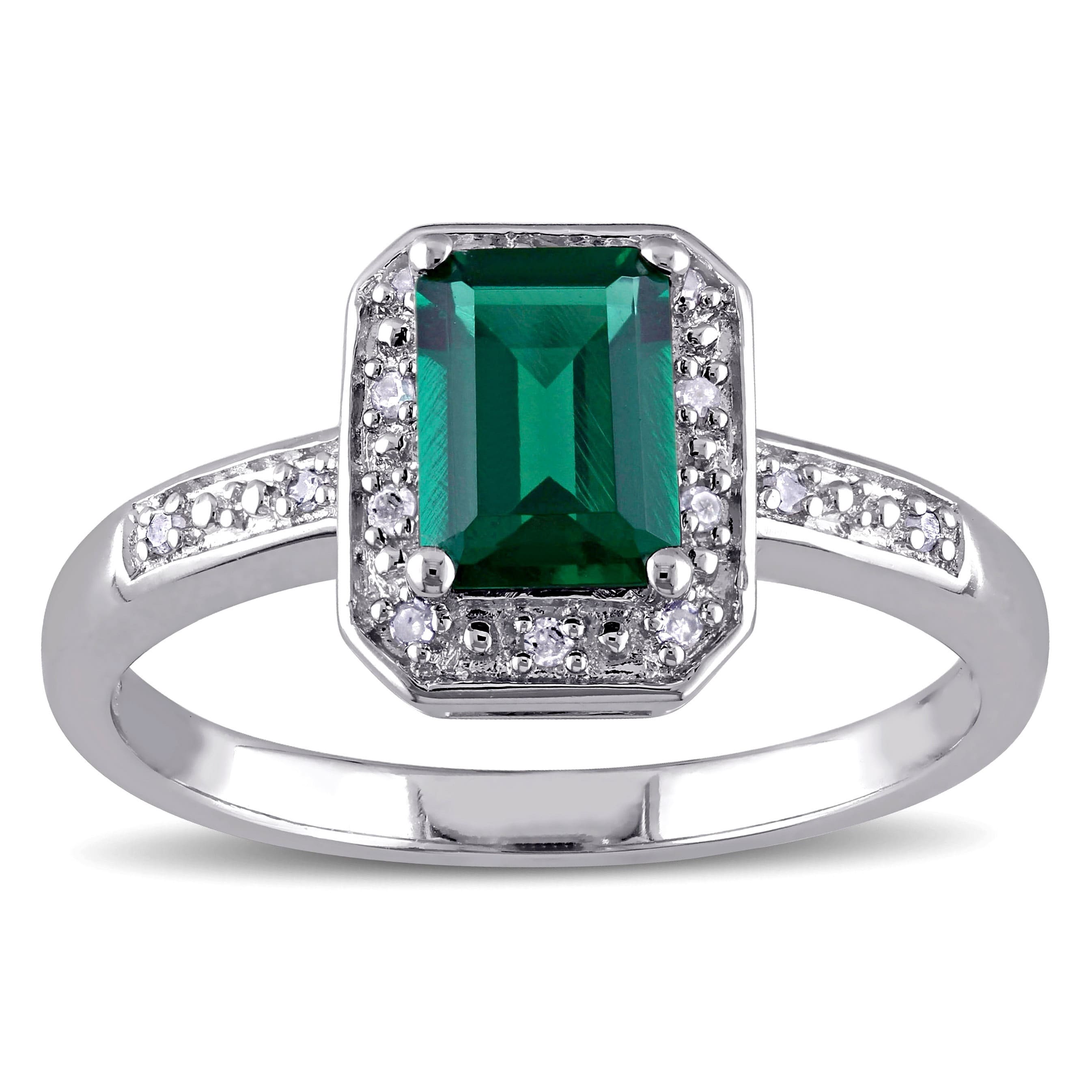 Miadora Sterling Silver Created Emerald And Diamond Ring
