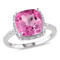 Miadora Sterling Silver Cushion Cut Created Pink Sapphire And 1 10Ct Tdw Diamond Cocktail Halo Ring