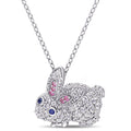 Miadora Sterling Silver Created Pink And Blue And White Sapphire Bunny Rabbit Necklace