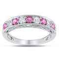 Miadora Sterling Silver Created Pink And White Sapphire Ring