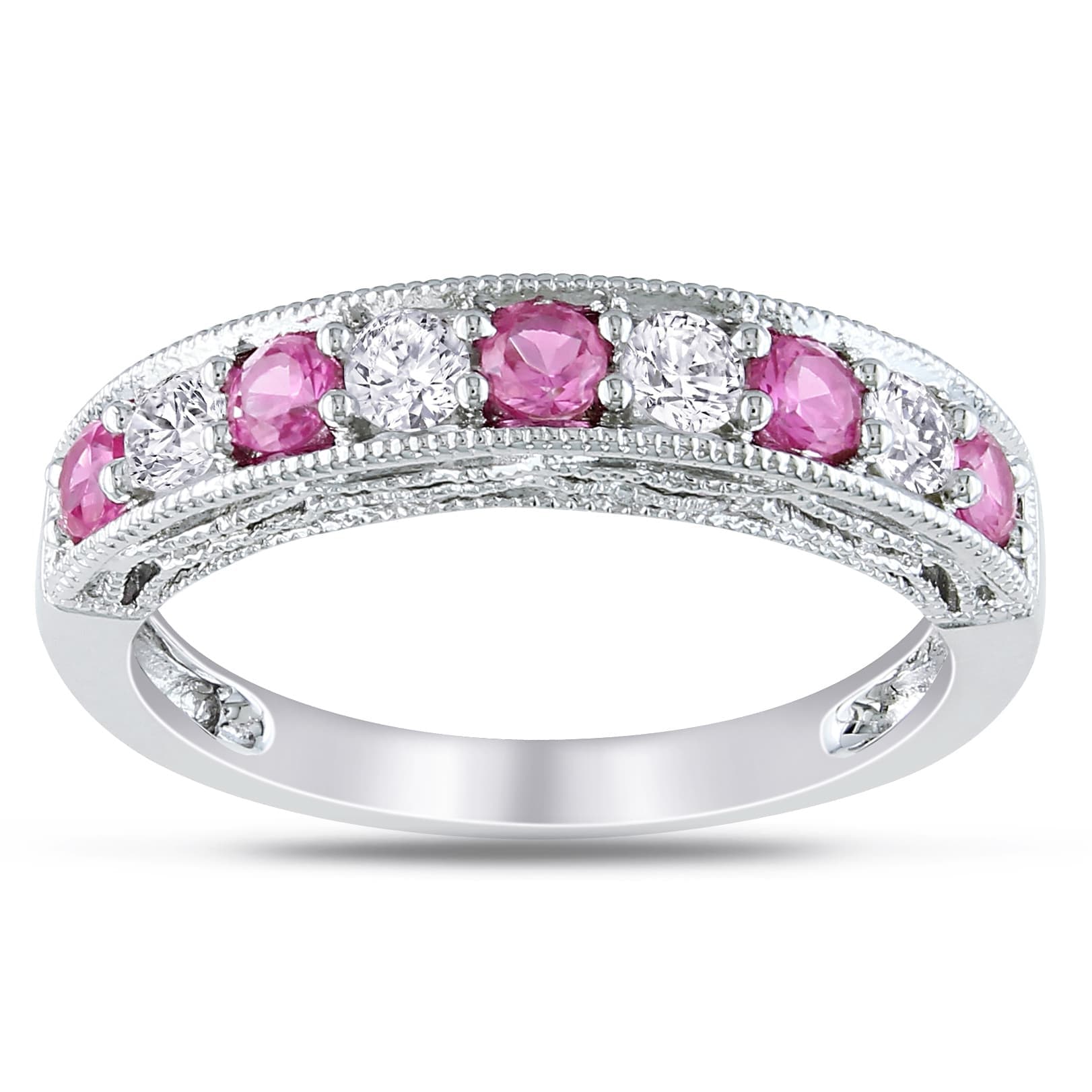 Miadora Sterling Silver Created Pink And White Sapphire Ring