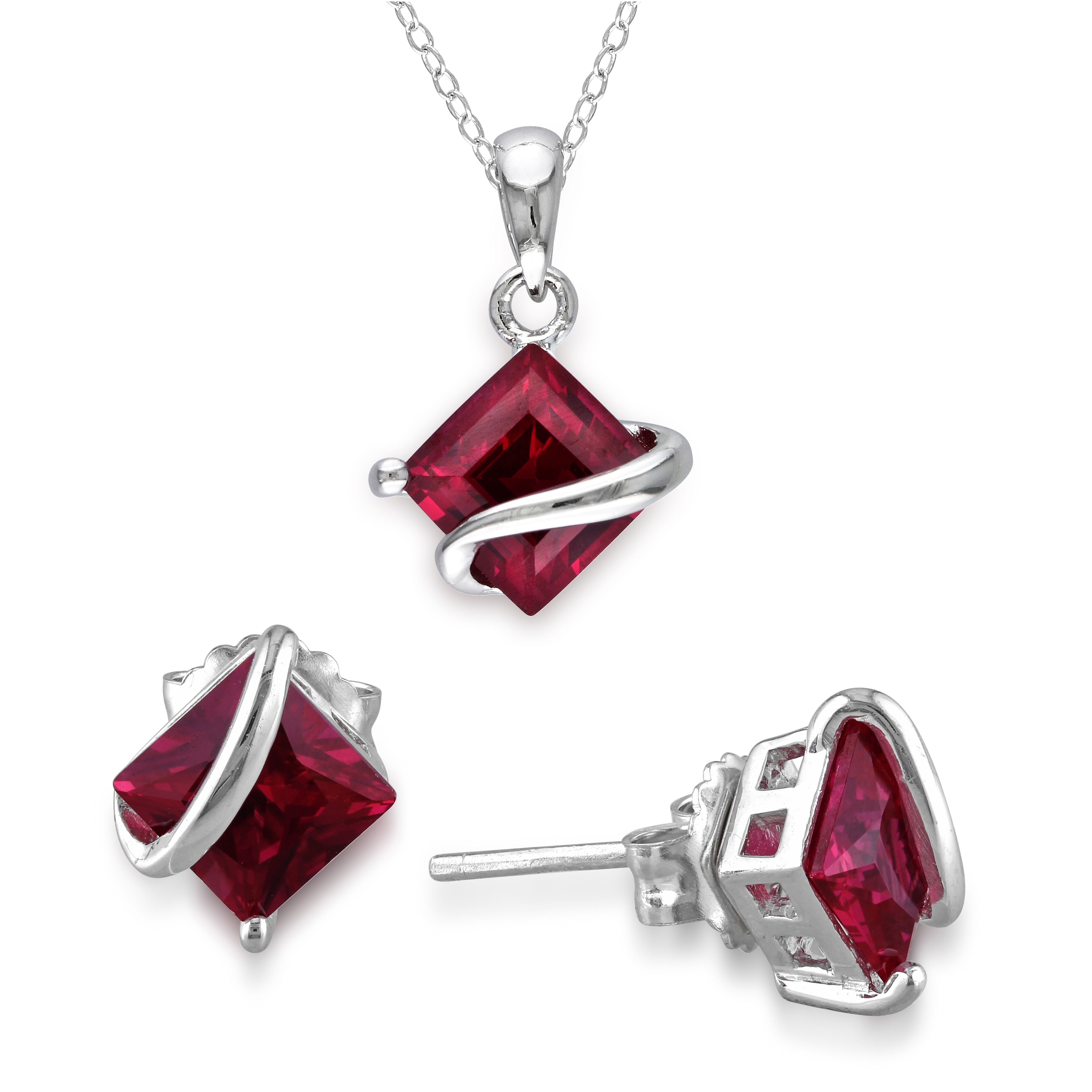 Miadora Sterling Silver Created Ruby 2 Piece Jewelry Set Red