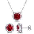 Miadora Sterling Silver Created Ruby Created White Sapphire Necklace Earrings Jewelry Set